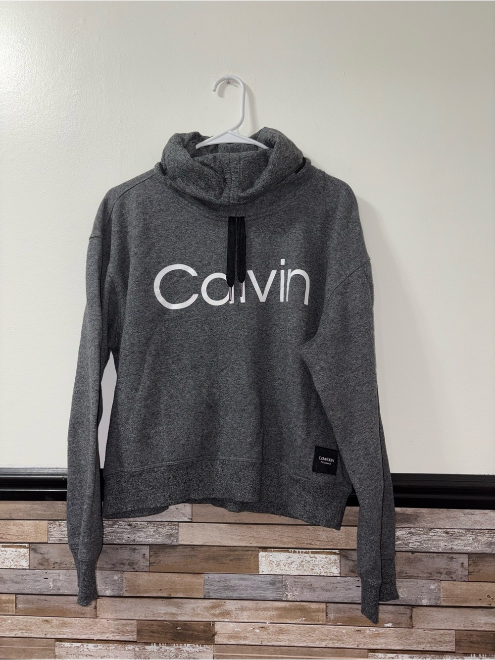Calvin Klein Gray Cowl Neck Pullover Cropped Sweatshirt Size Large